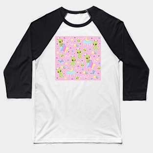 Pastel Pink Aliens Baseball T-Shirt